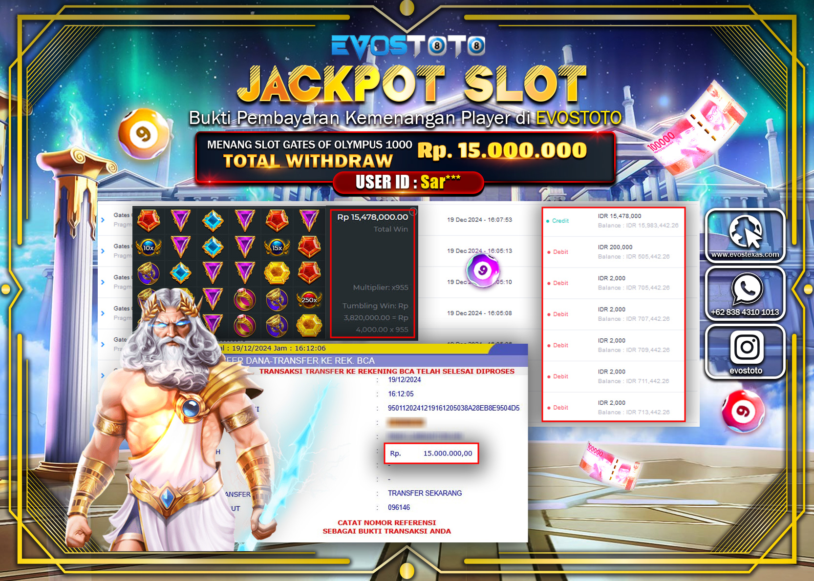 PEMBAYARAN JACKPOT SLOT GATES OF OLYMPUS 1000 Rp.15.000.000 DI BAYAR LANGSUNG !