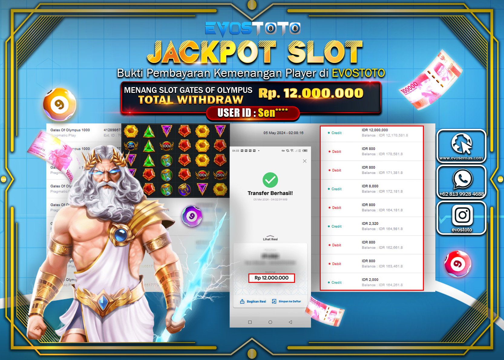 PEMBAYARAN JACKPOT SLOT GATES OF OLYMPUS 1000 12.000.000 DI BAYAR LANGSUNG !