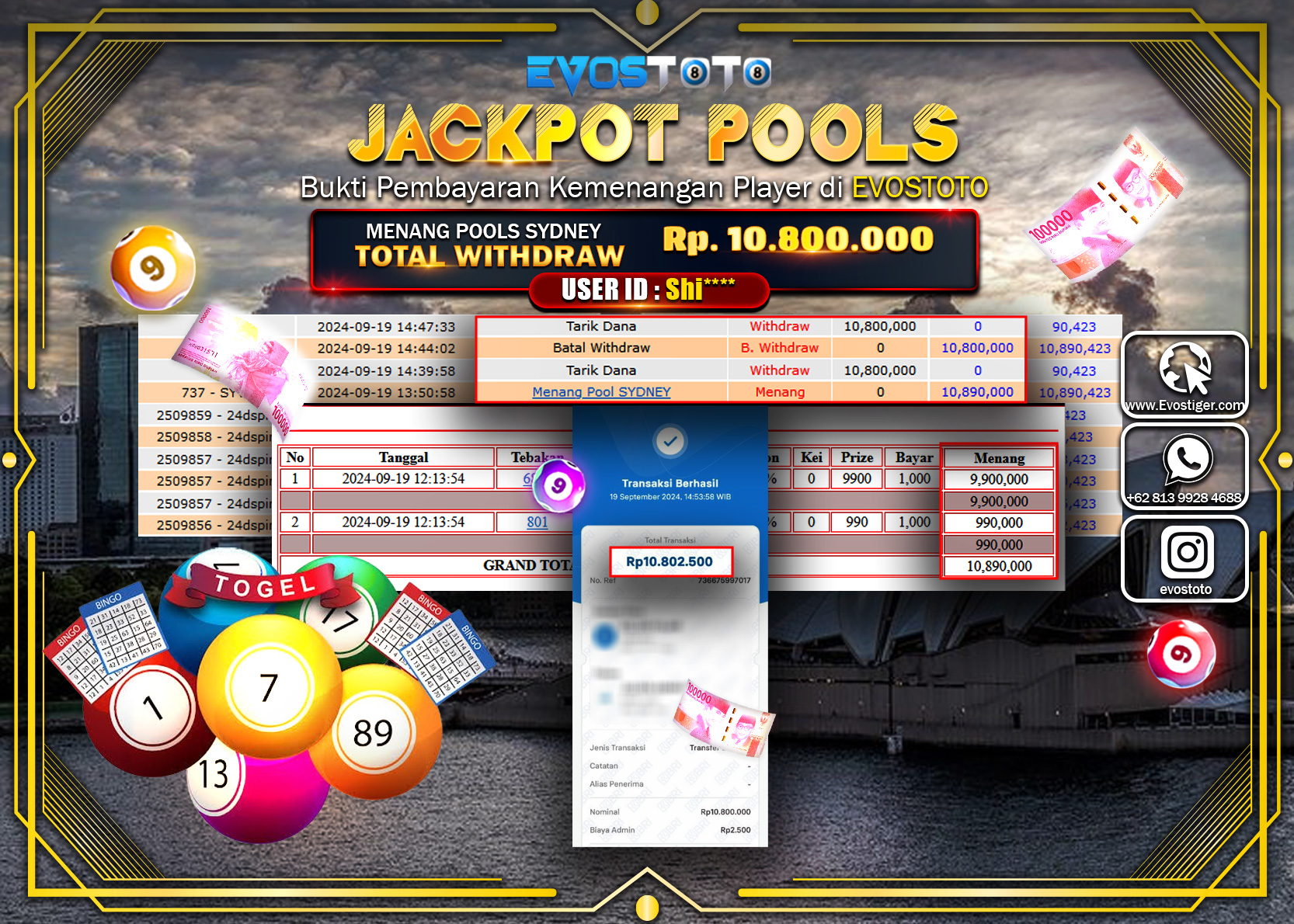 PEMBAYARAN JACKPOT POOLS SYDNEY 10.800.000 DI BAYAR LANGSUNG !
