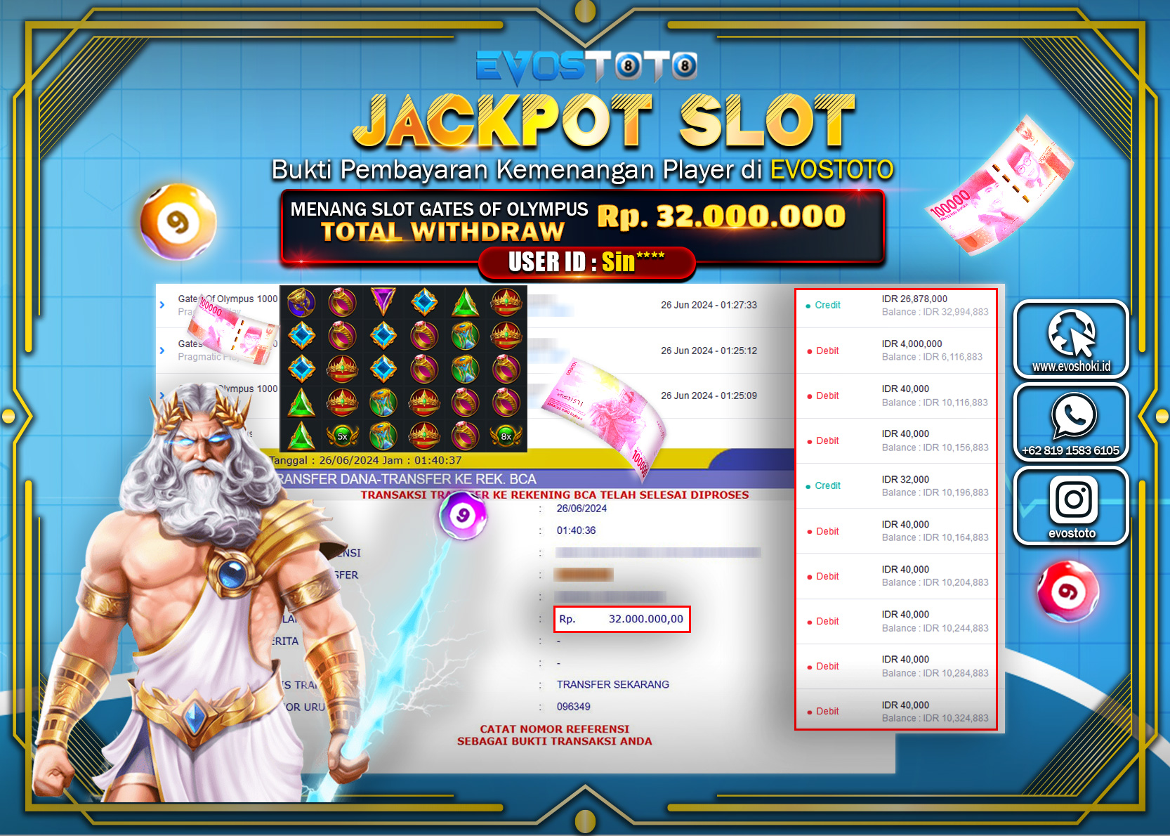 PEMBAYARAN JACKPOT SLOT GATES OF OLYMPUS 1000 32.000.000 DI BAYAR LANGSUNG !