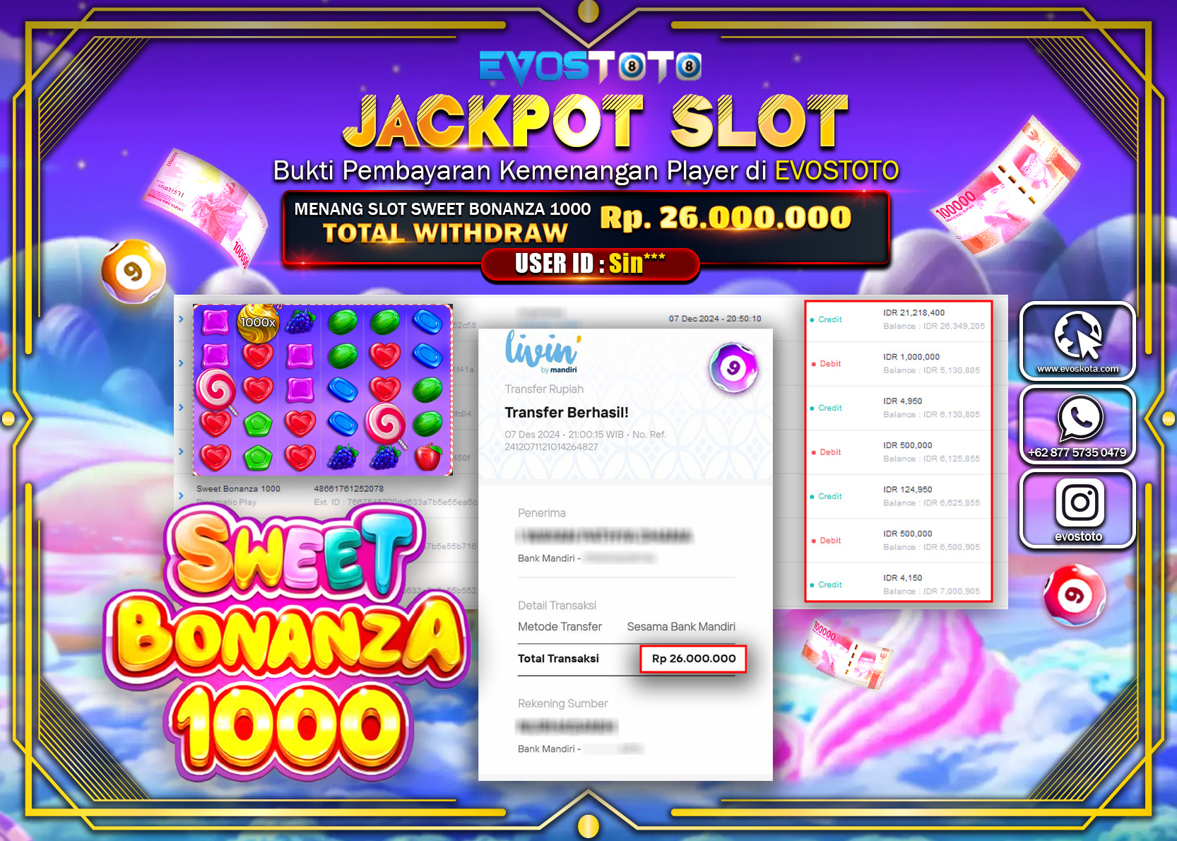 PEMBAYARAN JACKPOT SLOT SWEET BONANZA 26.000.000 DI BAYAR LANGSUNG !