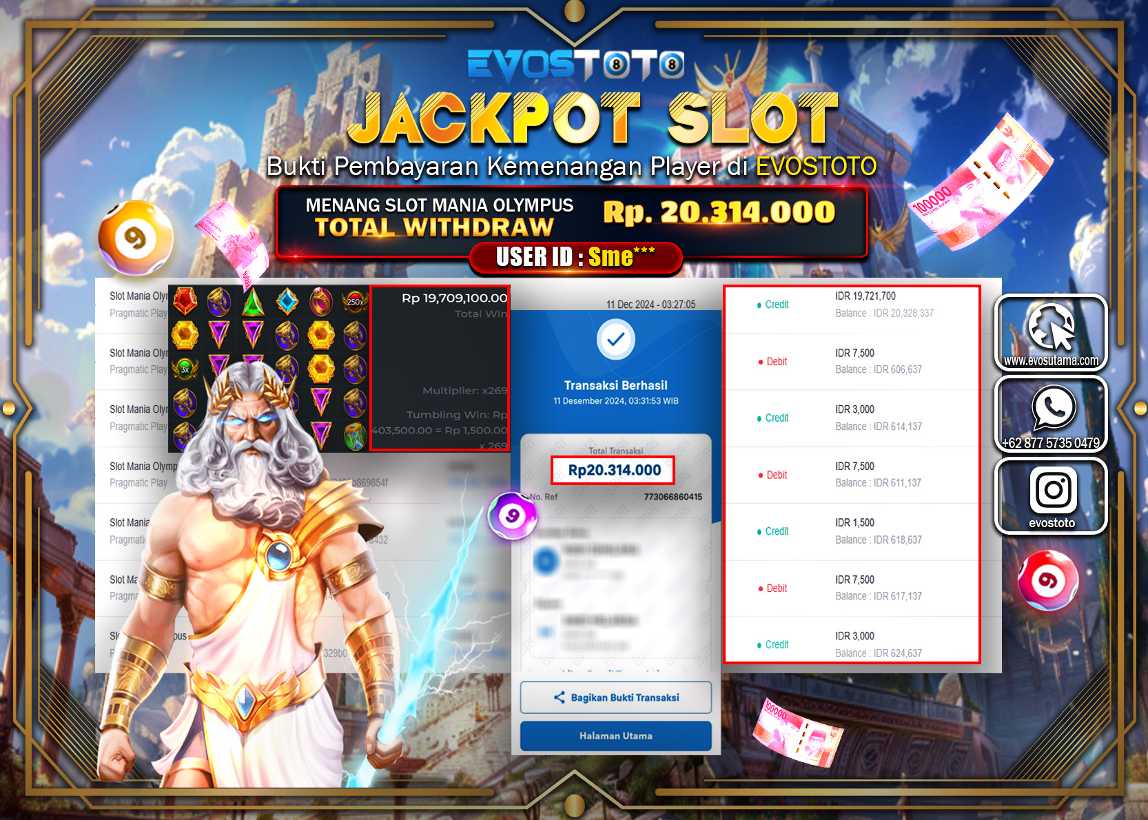 PEMBAYARAN JACKPOT SLOT MANIA OLYMPUS Rp. 20.314.000 DI BAYAR LANGSUNG !