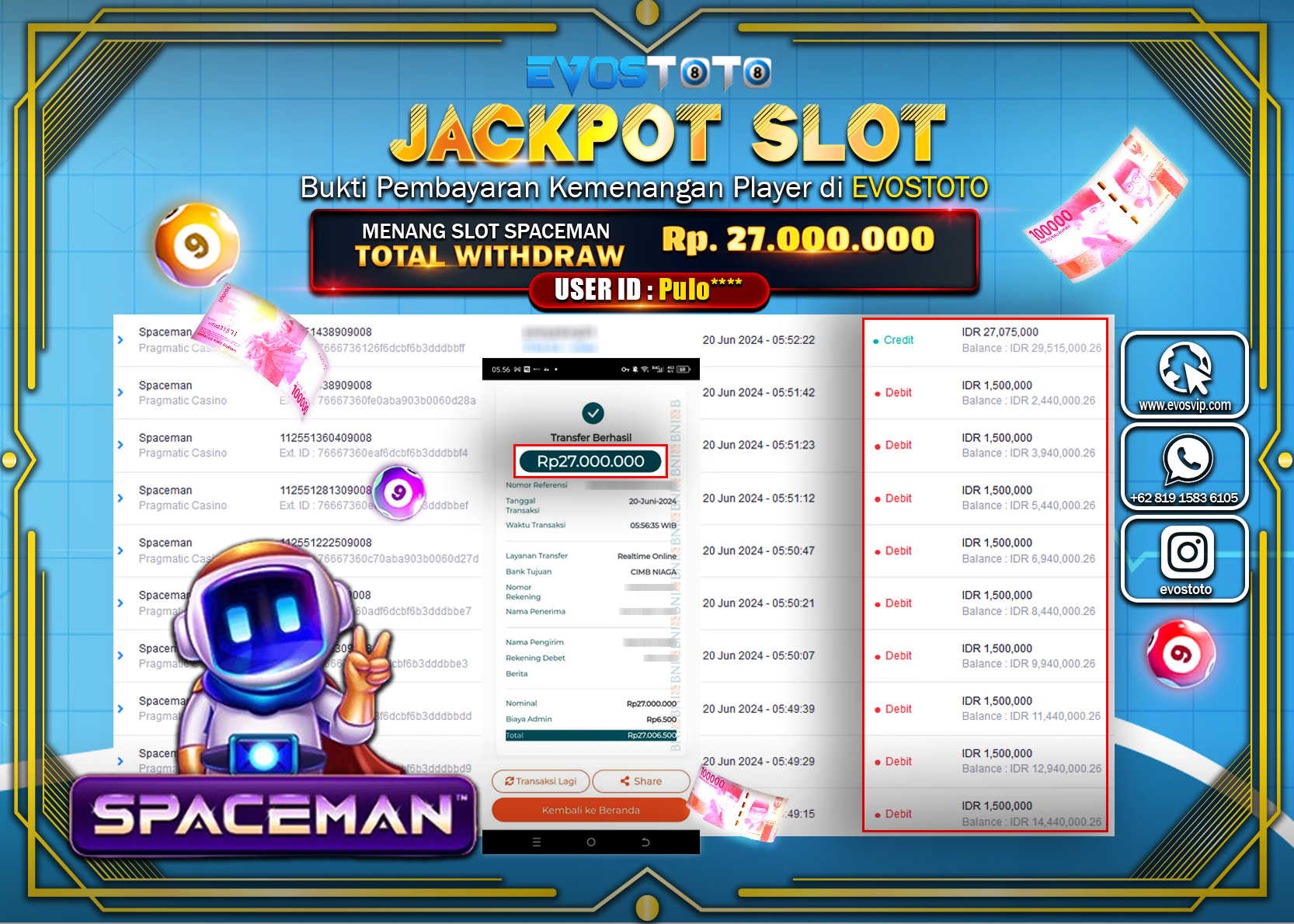 PEMBAYARAN JACKPOT SLOT SPACEMAN 27.000.000 DI BAYAR LANGSUNG !