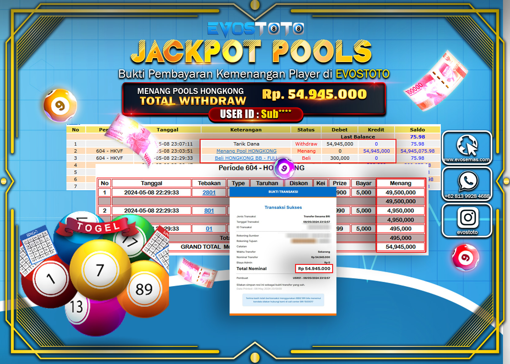 PEMBAYARAN JACKPOT TOGEL PASARAN HONGKONG 54.945.000 DI BAYAR LANGSUNG !