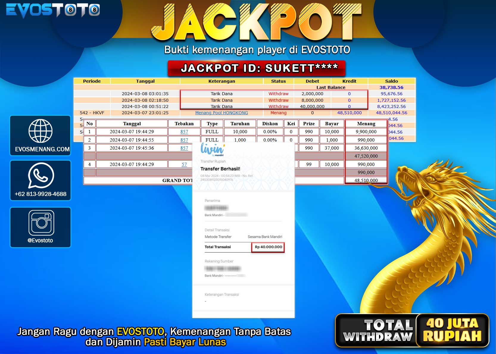 PEMBAYARAN JACKPOT POOL HONGKONG 40.000.000 DI BAYAR LANGSUNG !