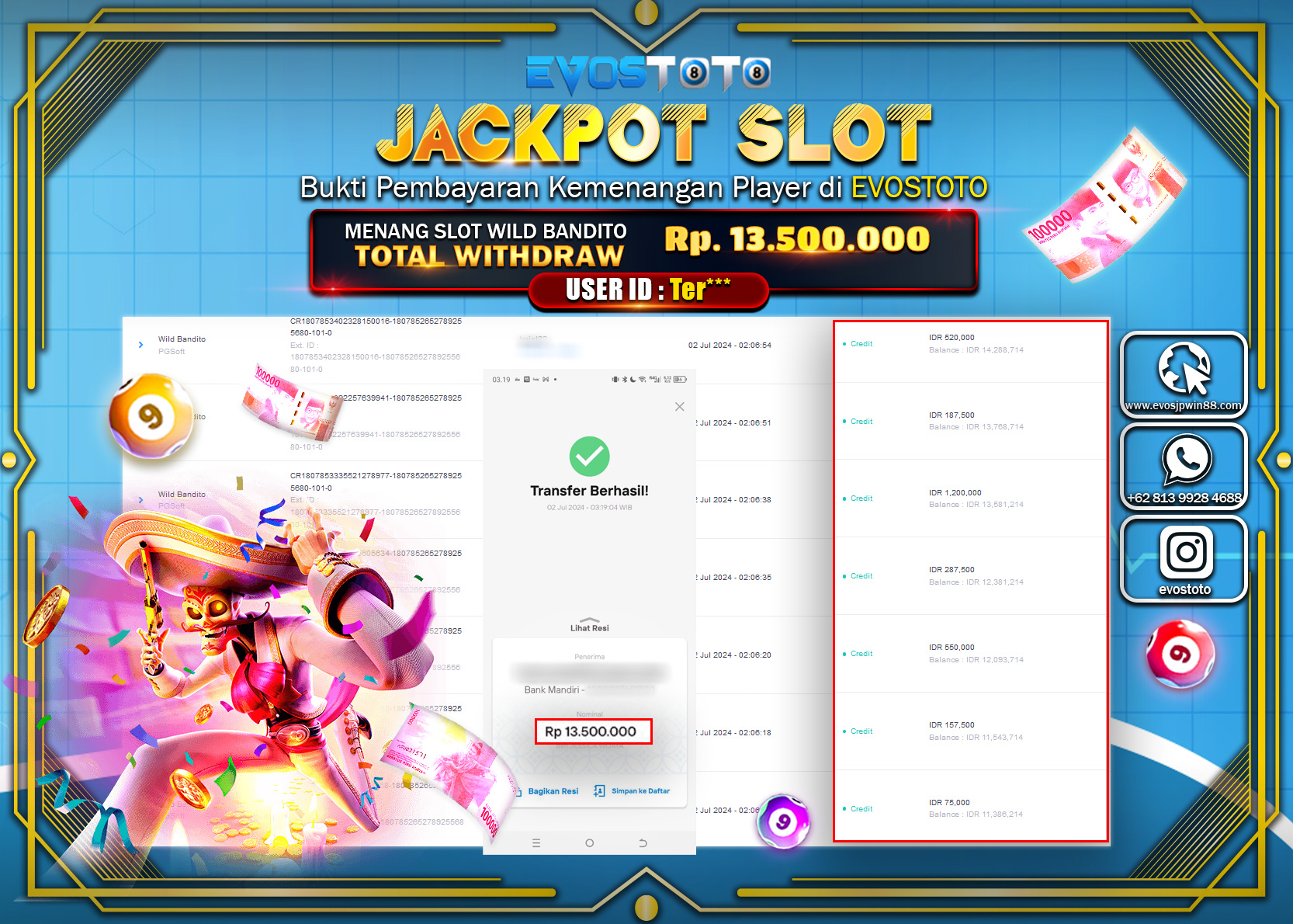 PEMBAYARAN JACKPOT SLOT WILD BANDITO 13.500.000 DI BAYAR LANGSUNG !