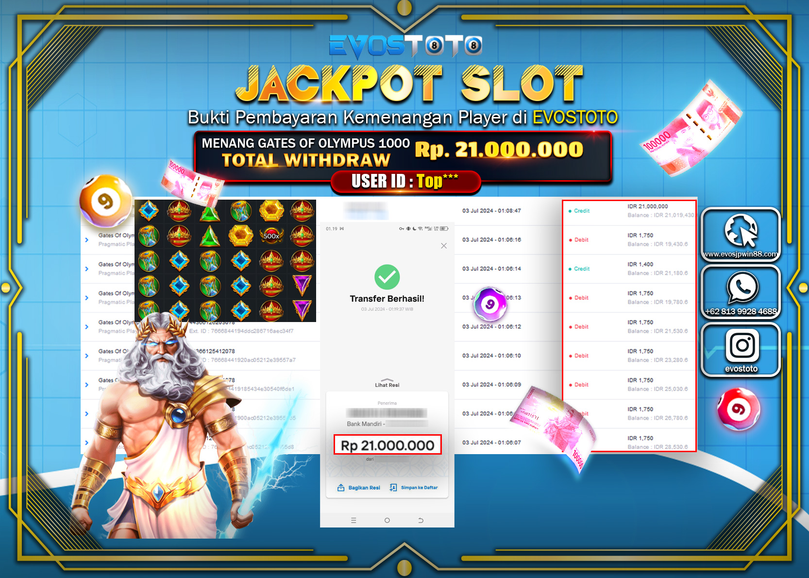 PEMBAYARAN JACKPOT SLOT GATES OF OLYMPUS 1000 21.000.000 DI BAYAR LANGSUNG !