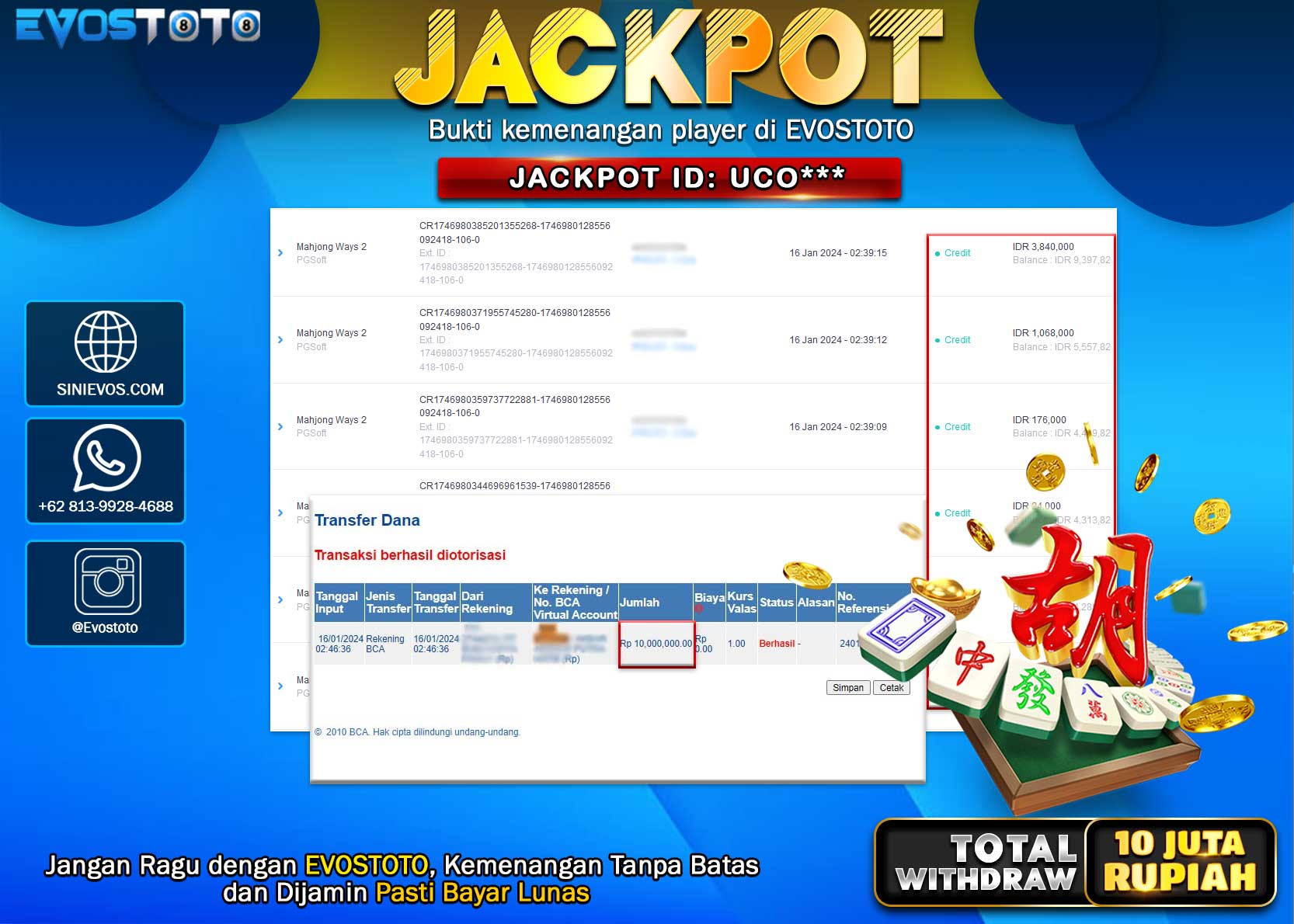 PEMBAYARAN JACKPOT SLOT MAHJONG WAYS 2 10.000.000 DI BAYAR LANGSUNG !