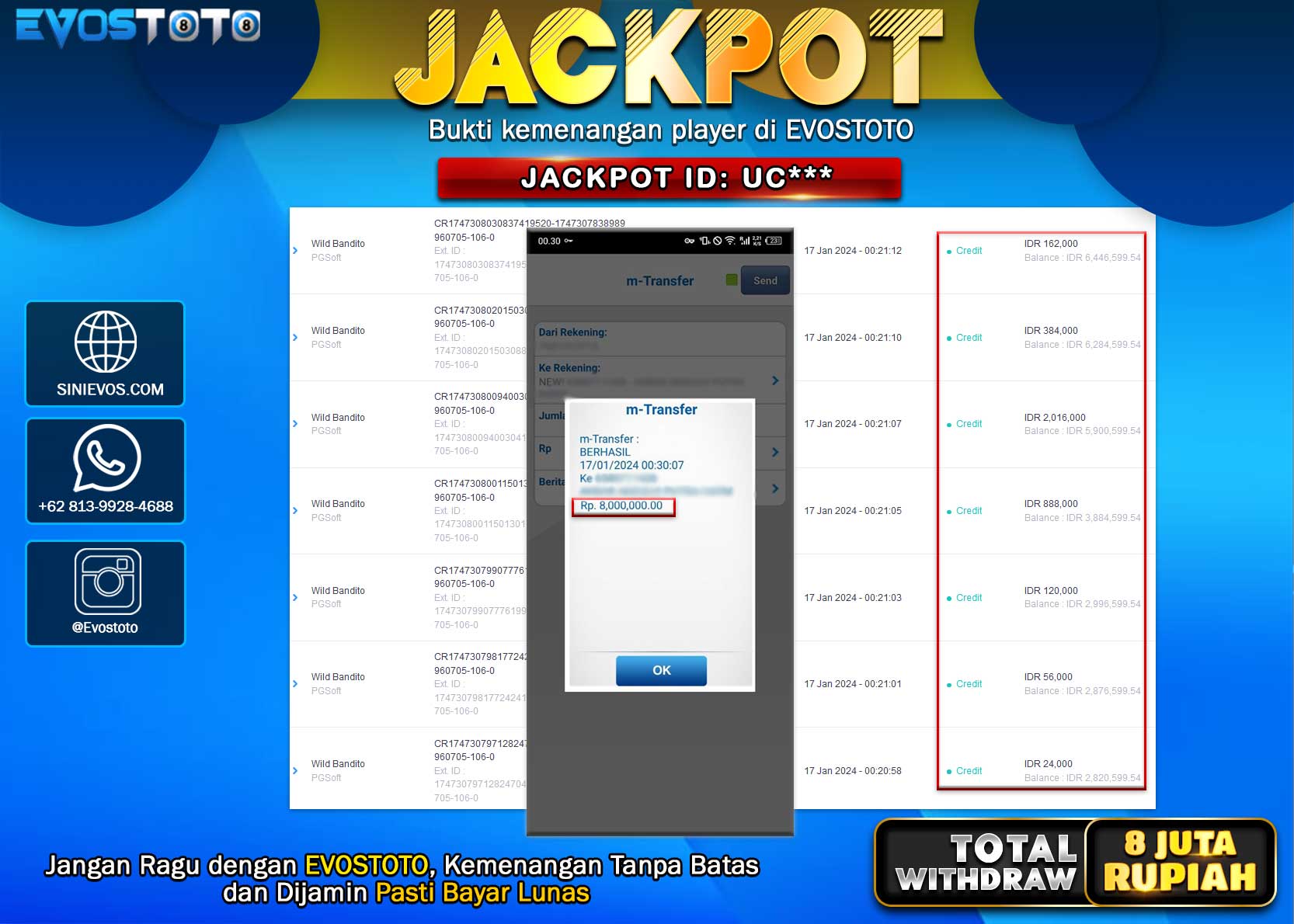 PEMBAYARAN JACKPOT SLOT WILD BANDITO 8.000.000 DI BAYAR LANGSUNG !