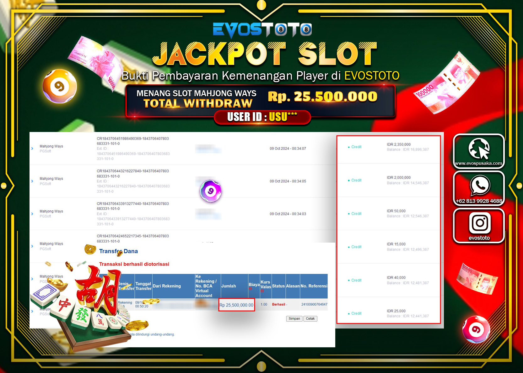 PEMBAYARAN JACKPOT SLOT MAHJONG WAYS 25.500.000 DI BAYAR LANGSUNG !