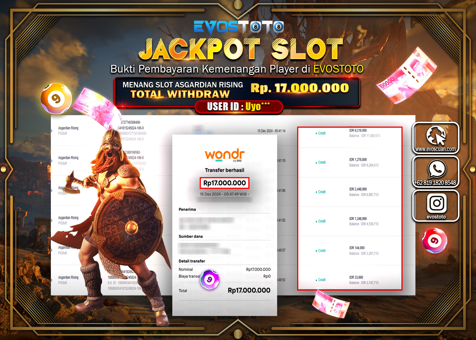 PEMBAYARAN JACKPOT SLOT ASGARDIAN RISING Rp.17.000.000 DI BAYAR LANGSUNG !