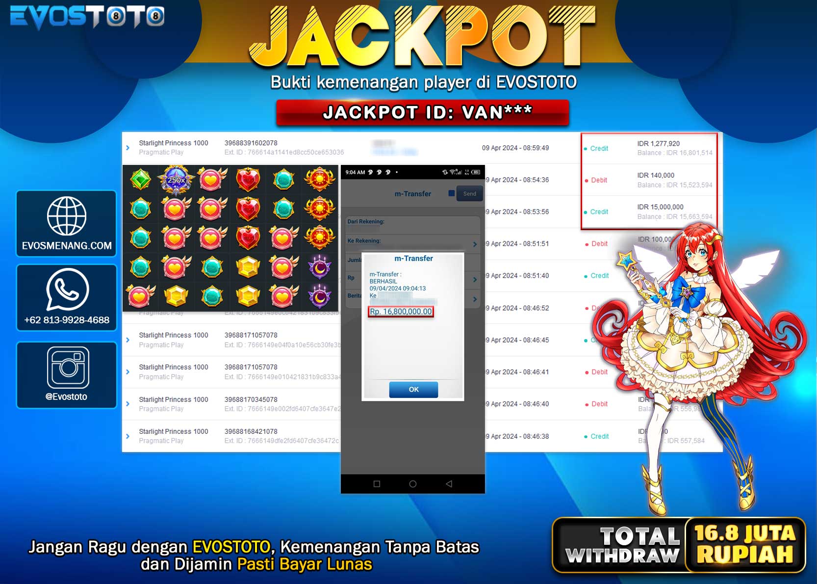 PEMBAYARAN JACKPOT SLOT STARLIGHT PRINCESS 1000 16.800.000 DI BAYAR LANGSUNG !