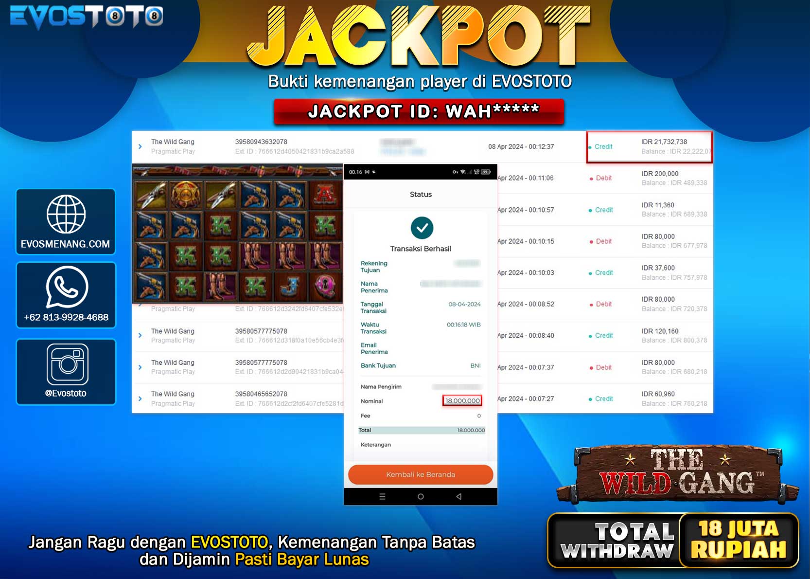 PEMBAYARAN JACKPOT SLOT THE WILD GANG 18.000.000 DI BAYAR LANGSUNG !