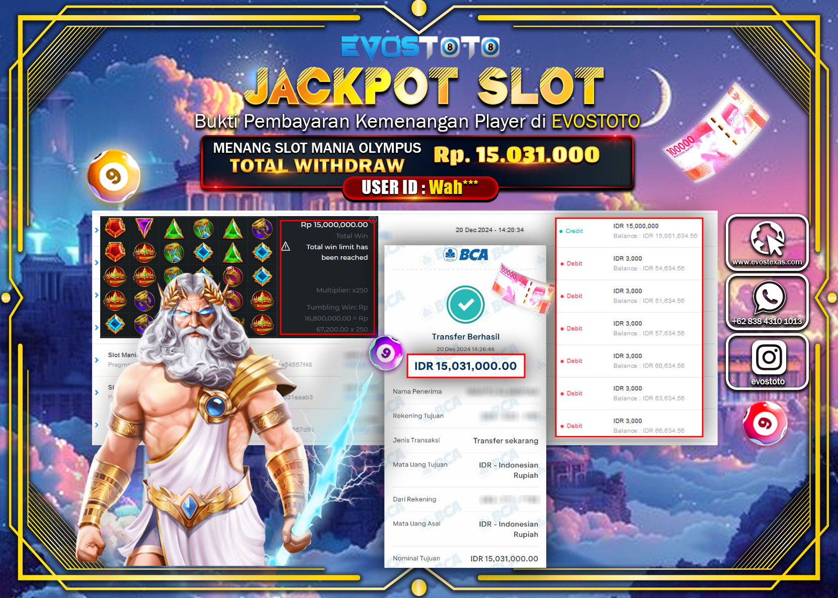 PEMBAYARAN JACKPOT SLOT GATES OF OLYMPUS 1000 Rp.15.031.000 DI BAYAR LANGSUNG !