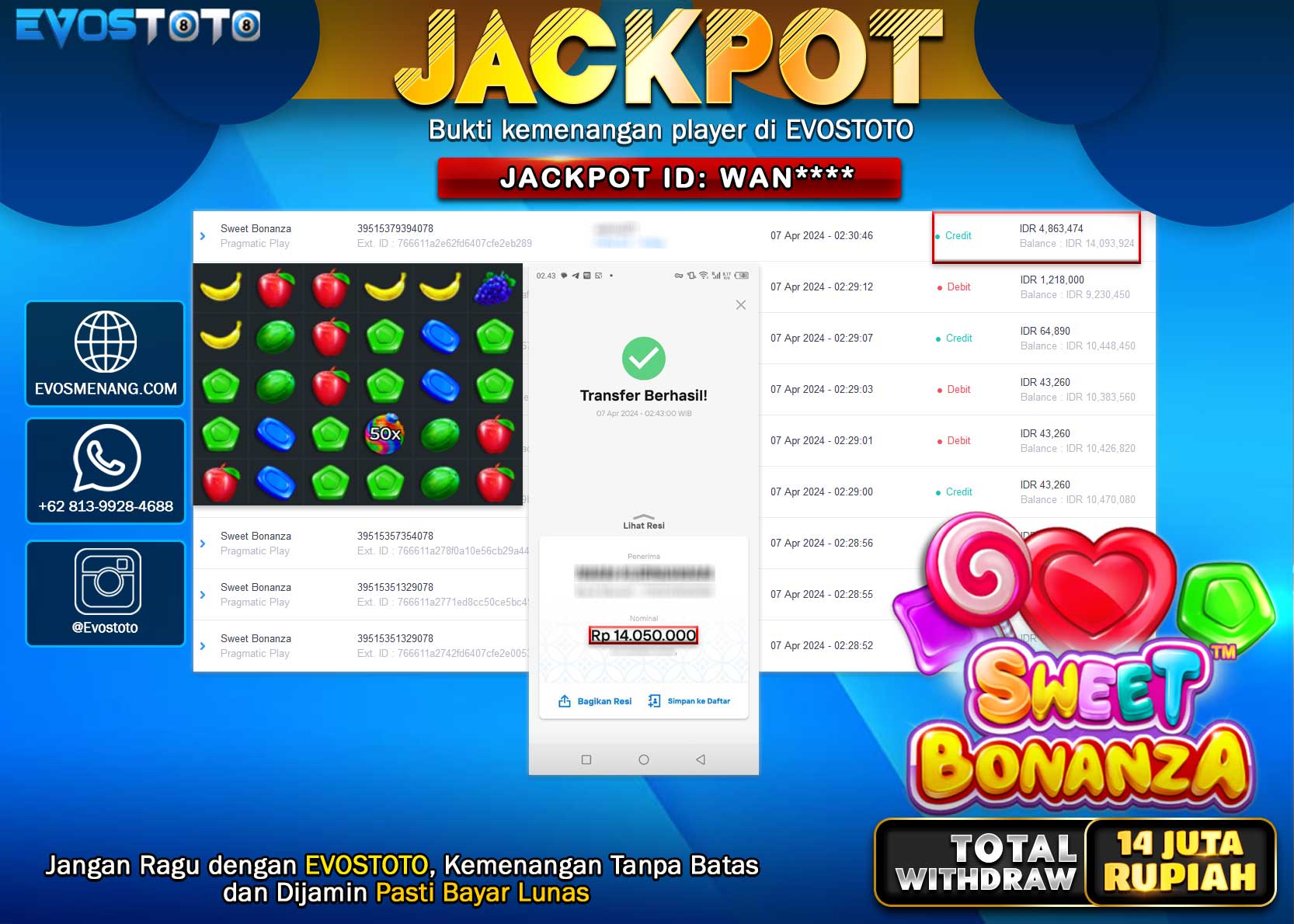 PEMBAYARAN JACKPOT SLOT SWEET BONANZA 14.000.000 DI BAYAR LANGSUNG !