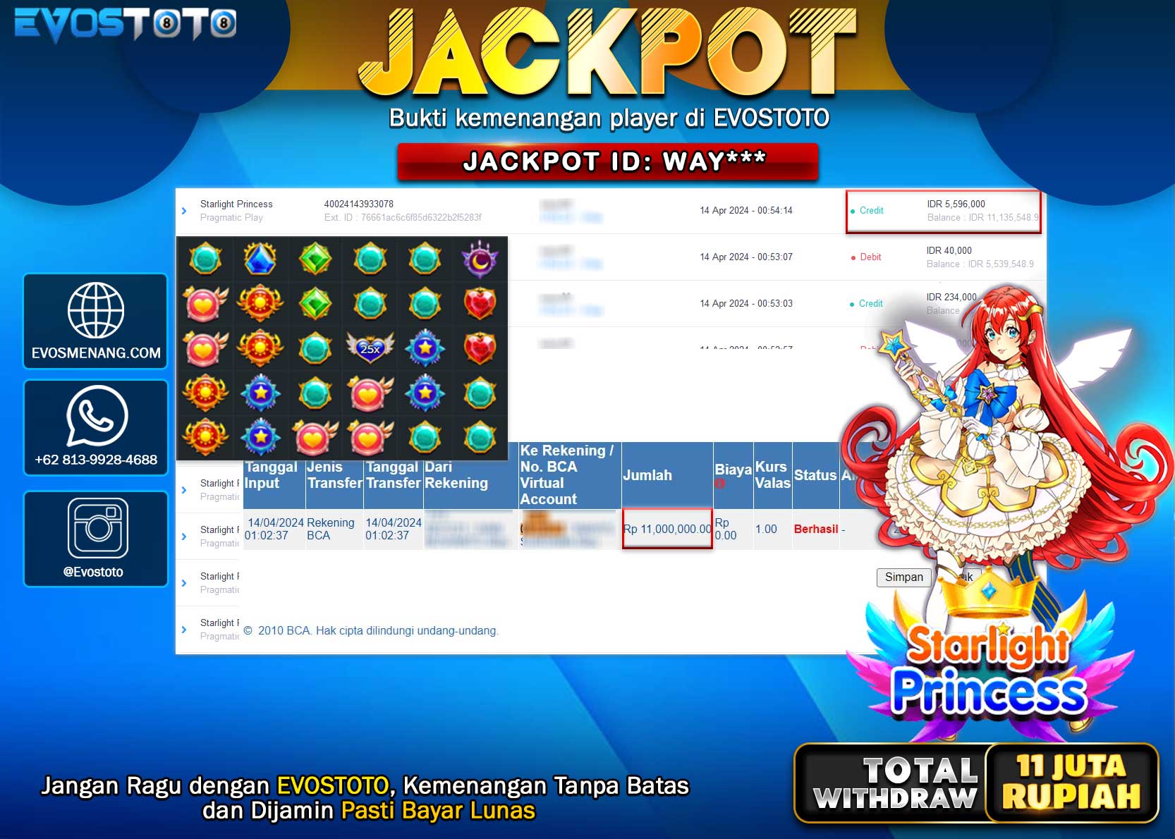 PEMBAYARAN JACKPOT SLOT STARLIGHT PRINCESS 11.000.000 DI BAYAR LANGSUNG !