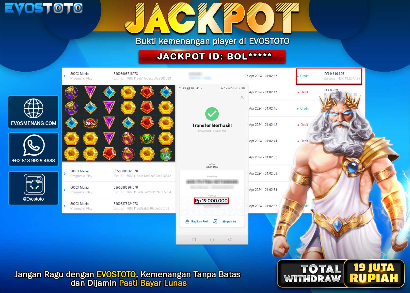 PEMBAYARAN JACKPOT SLOT 5000X MANIA 19.000.000 DI BAYAR LANGSUNG !