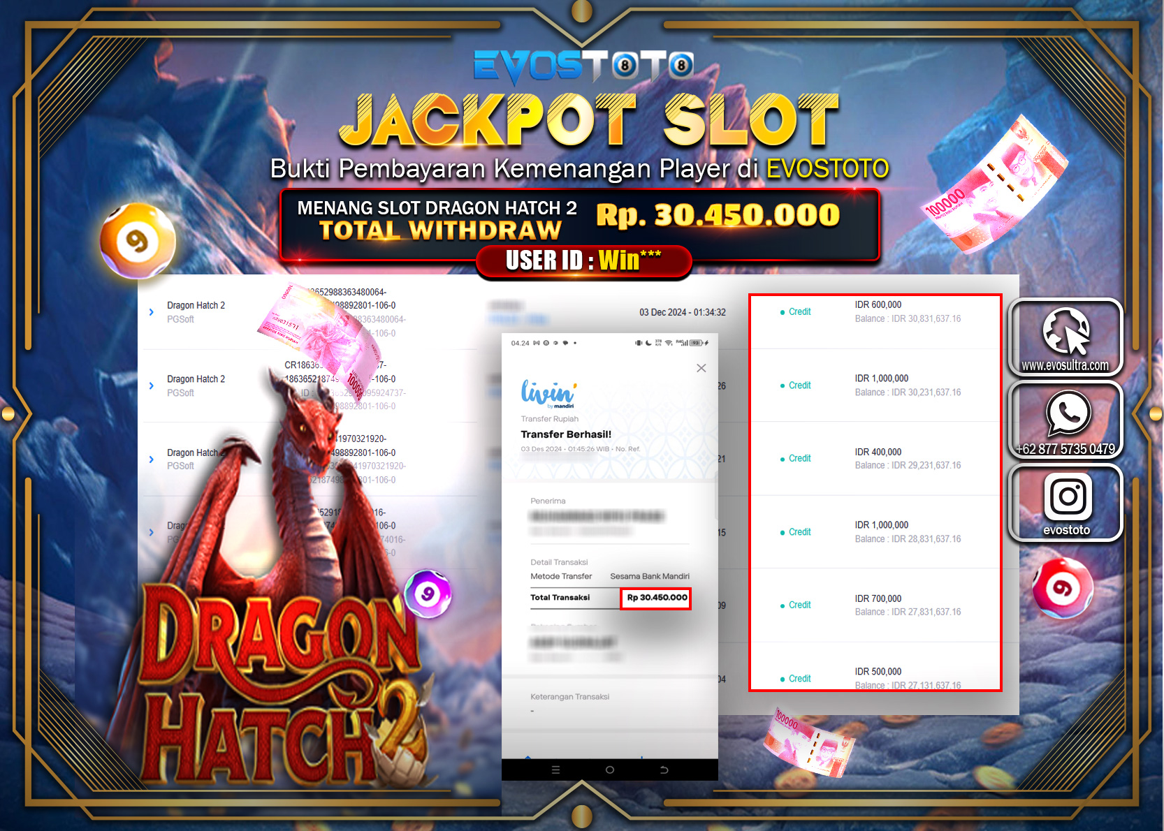 PEMBAYARAN JACKPOT SLOT DRAGON HATCH 2 30.450.000 DI BAYAR LANGSUNG !