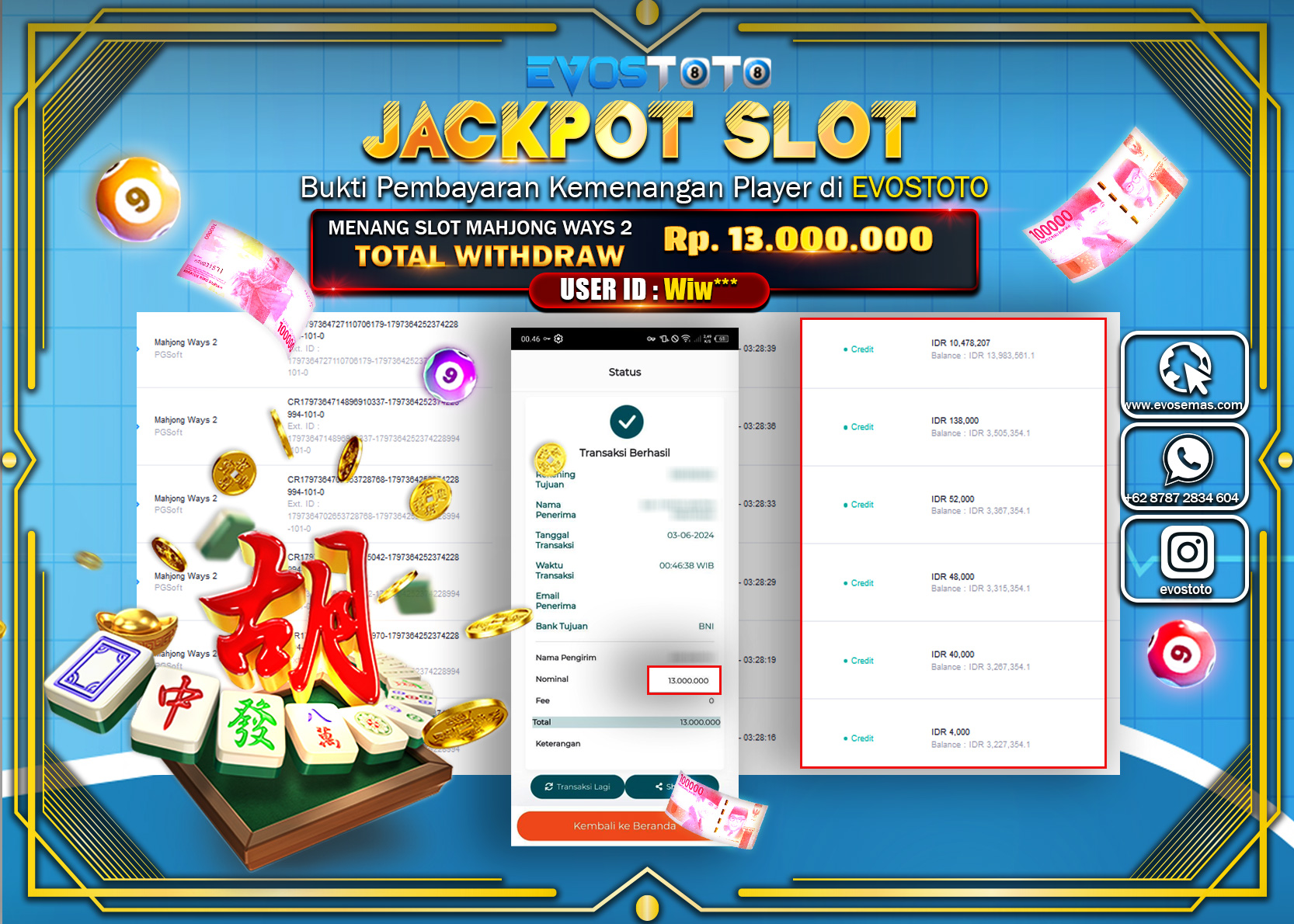 PEMBAYARAN JACKPOT SLOT MAHJONG WAYS 2 13.000.000 DI BAYAR LANGSUNG !