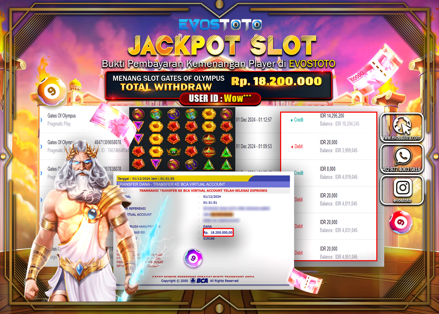 PEMBAYARAN JACKPOT SLOT GATES OF OLYMPUS 18.200.000 DI BAYAR LANGSUNG !