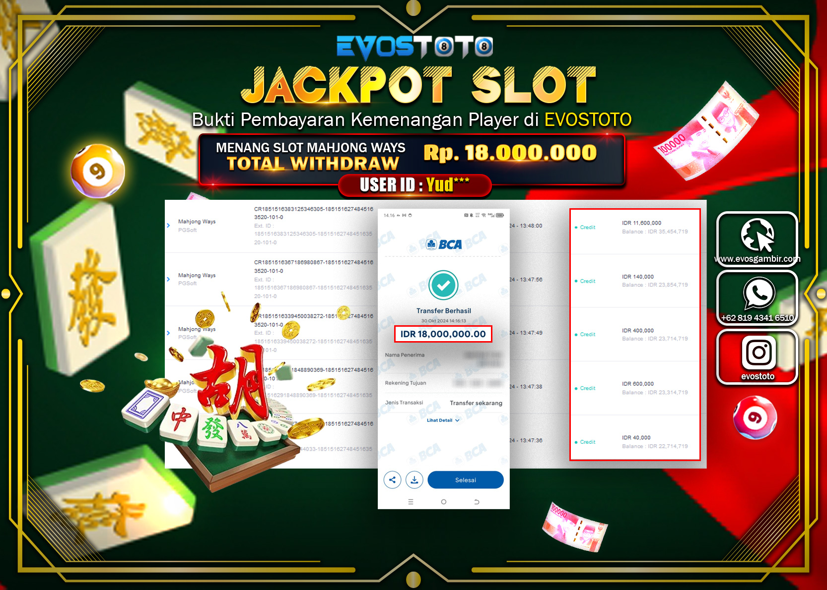 PEMBAYARAN JACKPOT SLOT MAHJONG WAYS 18.000.000 DI BAYAR LANGSUNG !