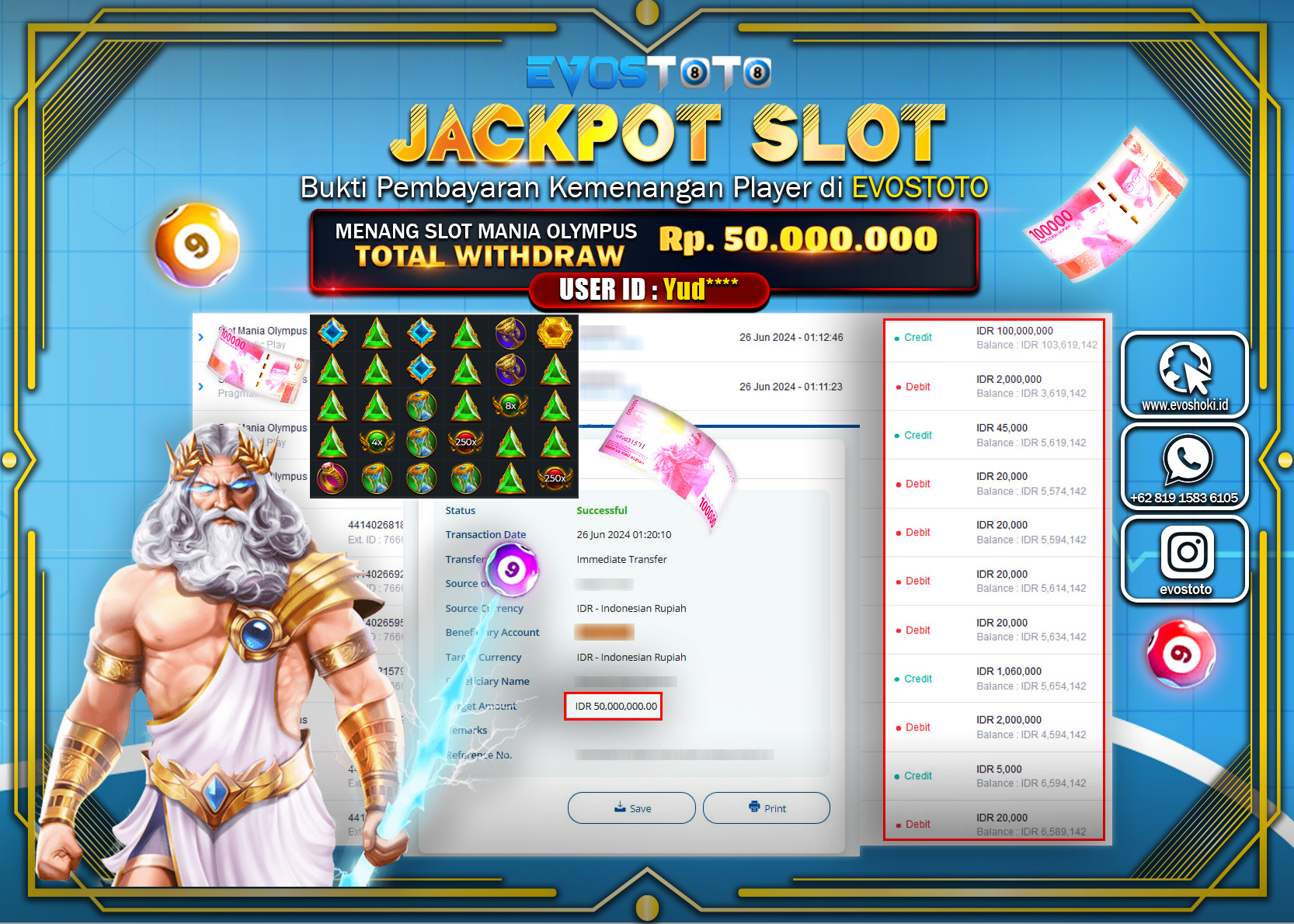 PEMBAYARAN JACKPOT SLOT MANIA OLYMPUS 50.000.000 DI BAYAR LANGSUNG !