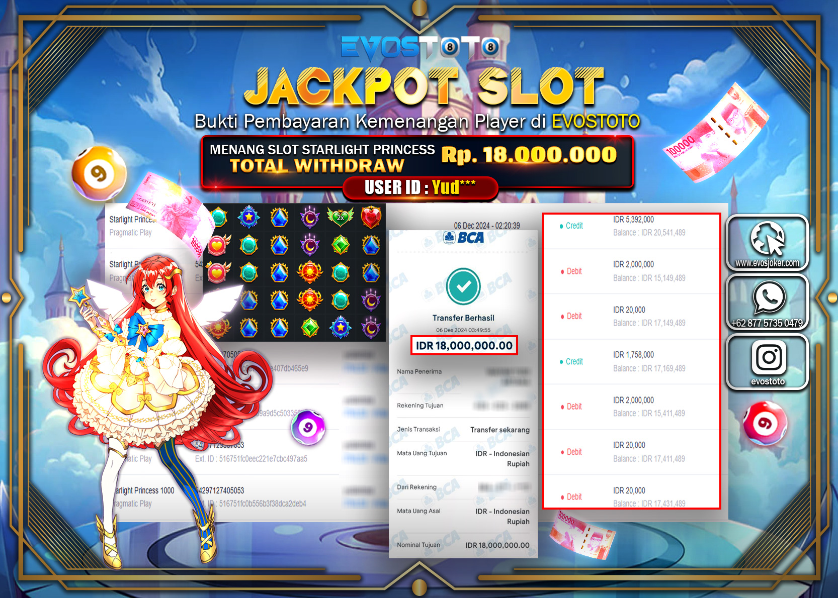 PEMBAYARAN JACKPOT SLOT STARLIGHT PRINCESS 1000 18.000.000 DI BAYAR LANGSUNG !