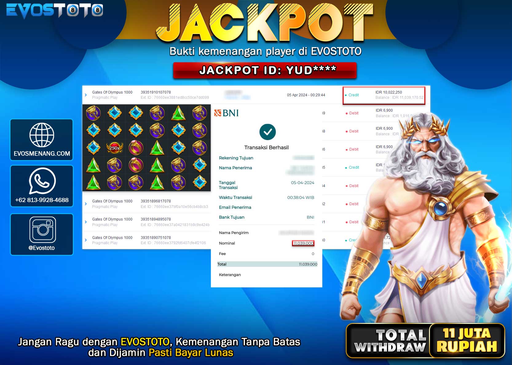 PEMBAYARAN JACKPOT SLOT GATES OF OLYMPUS 1000 11.000.000 DI BAYAR LANGSUNG !