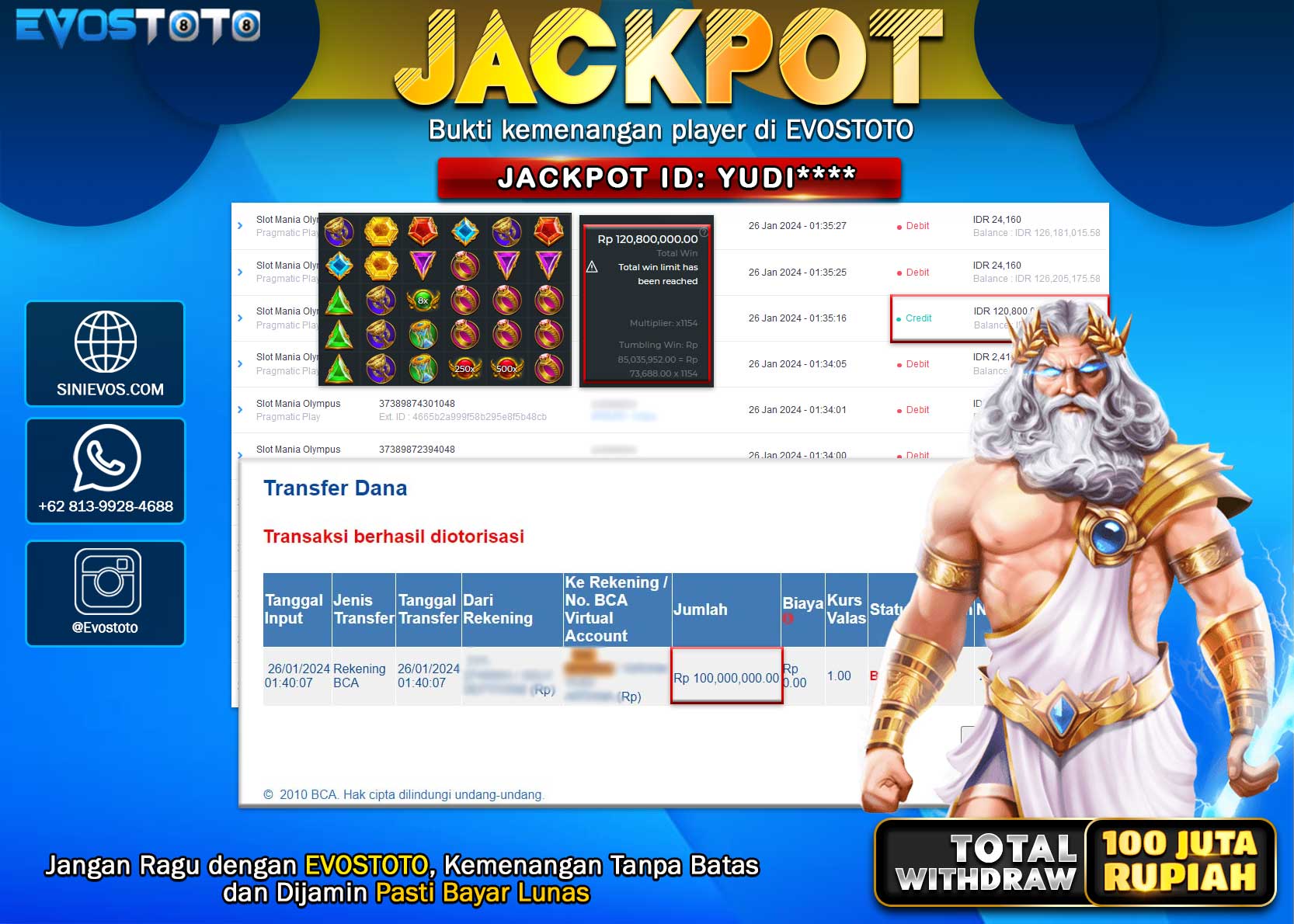 PEMBAYARAN JACKPOT SLOT MANIA OLYMPUS 100.000.000 DI BAYAR LANGSUNG !
