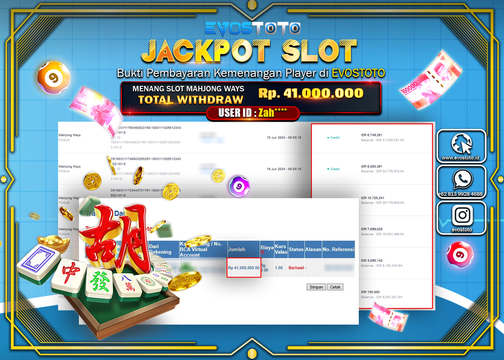 PEMBAYARAN JACKPOT SLOT MAHJONG WAYS 41.000.000 DI BAYAR LANGSUNG !