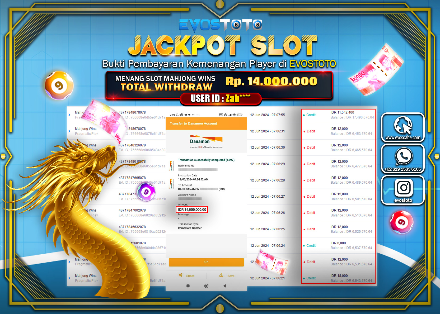 PEMBAYARAN JACKPOT SLOT MAHJONG WINS 14.000.000 DI BAYAR LANGSUNG !