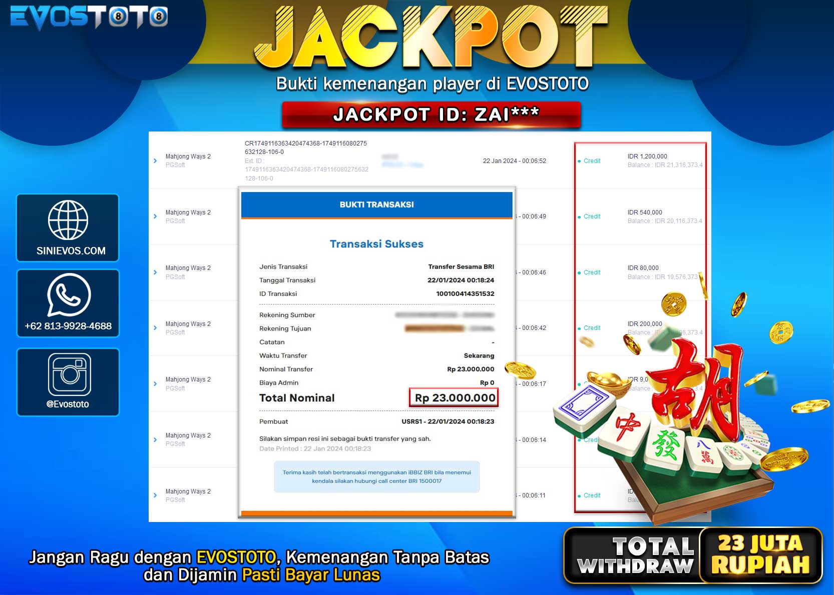 PEMBAYARAN JACKPOT SLOT MAHJONG WAYS 2 23.000.000 DI BAYAR LANGSUNG !